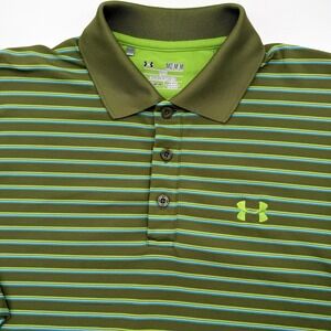 Under Armour Loose Fit Heat Gear Men's Green Striped M Short Sleeve Golf‎ Polo